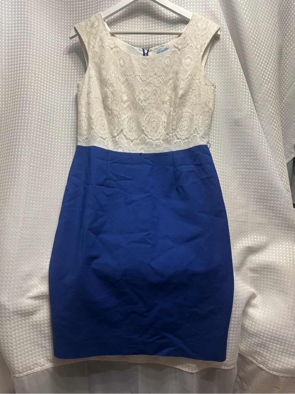 ANTONIO MELANI Cream Lace Top Royal Blue Sheath Dress